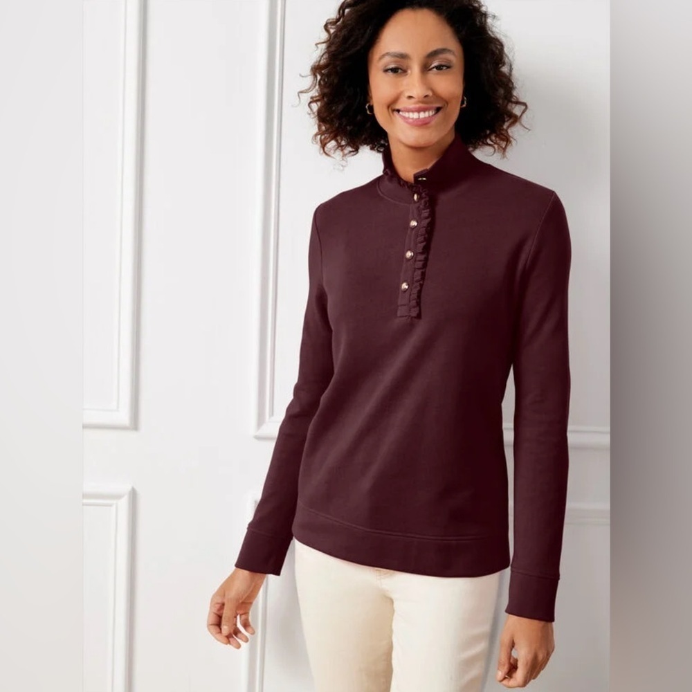 Talbots | Ruffle Placket Mockneck Pullover Sweater
